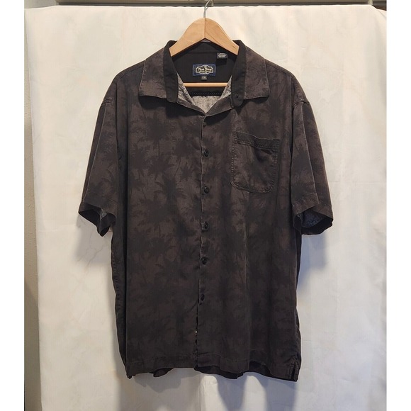 Nat Nast Button-Up Silk‎ Blend Short Sleeve Men's XXL Black Palm Tree Print - Picture 1 of 12